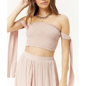 Smocked off the shoulder crop top